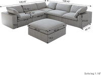 Deluxe Premium Cloud Sectional Sofas | 6-Piece Cotton and Linen Light Grey V-shaped Sectionals 160" Cloud-Like Comfort 5-seaters