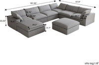 Deluxe Premium Cloud Sectional Sofas | 8-Piece Cotton and Linen Light Grey Sofa Sets 120" Cloud-Like Comfort 6-seaters