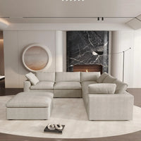 Deluxe Premium Cloud Sectional Sofas | Khaki Cotton and Linen U shaped Sectionals 5-seaters with 1 Ottoman