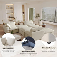 Deluxe Premium Cloud Sectional Sofas | Khaki Cotton and Linen U shaped Sectionals 5-seaters with 1 Ottoman