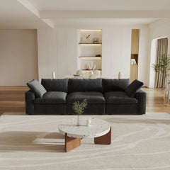 Deluxe Premium Cloud Sectional Sofas | Cotton and Linen Black Couch Sectionals 120" Flexible Armrest Pillows 3-seaters