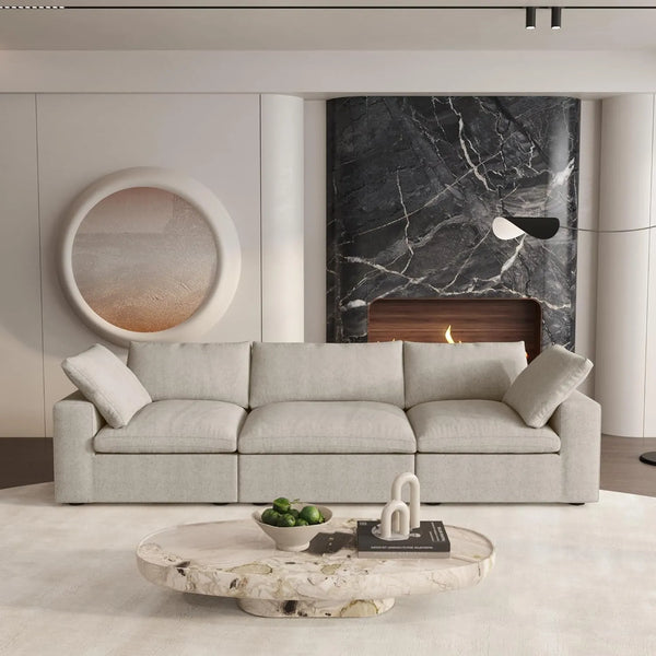 Deluxe Premium Cloud Sectional Sofas | 3-Piece Cotton and Linen Khaki Couch Sectionals 120" Cloud-Like Comfort 3-seater