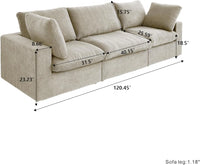 Deluxe Premium Cloud Sectional Sofas | 3-Piece Cotton and Linen Khaki Couch Sectionals 120" Cloud-Like Comfort 3-seaters