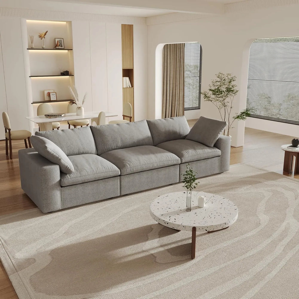 Deluxe Premium Cloud Sectional Sofas | 3-Piece Cotton and Linen Light Grey Couch Sectionals 120" Flexible Armrest Pillows 3-seaters