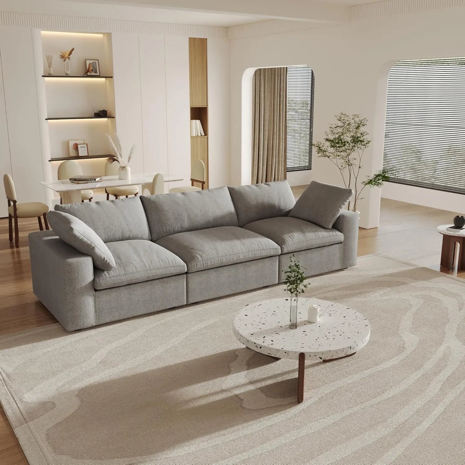 Deluxe Cloud 3-Seater Light-Grey Washable Couch Sectional | 3-Piece, Cotton and Linen Fabric, Modular Design