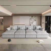 Deluxe Slope Cloud Sectional Sofas | Linen Light Grey Pit Sectionals 160" Adjustable Backrest Pillows 4-seaters