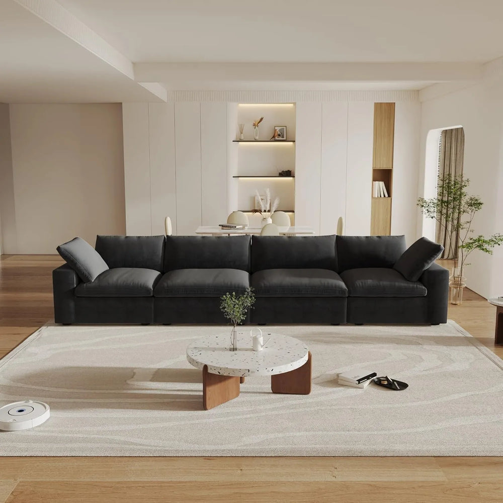 Deluxe Premium Cloud Sectional Sofas | Cotton and Linen Black Couch Sectionals 160" Storage Ottoman 4-seaters
