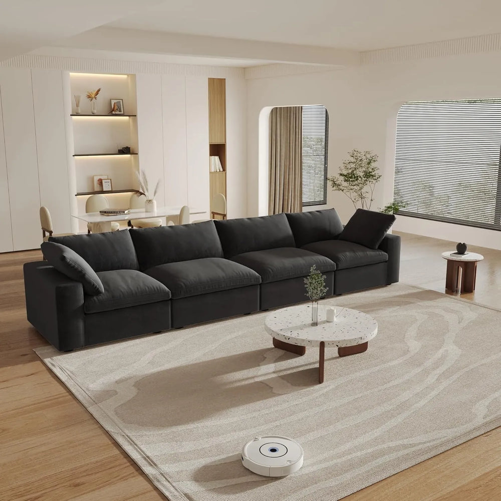 Deluxe Premium Cloud Sectional Sofas | Cotton and Linen Black Couch Sectionals 160" Storage Ottoman 4-seaters
