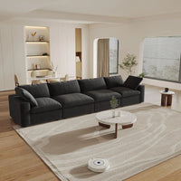 Deluxe Premium Cloud Sectional Sofas | Cotton and Linen Black Couch Sectionals 160" Storage Ottoman 4-seaters