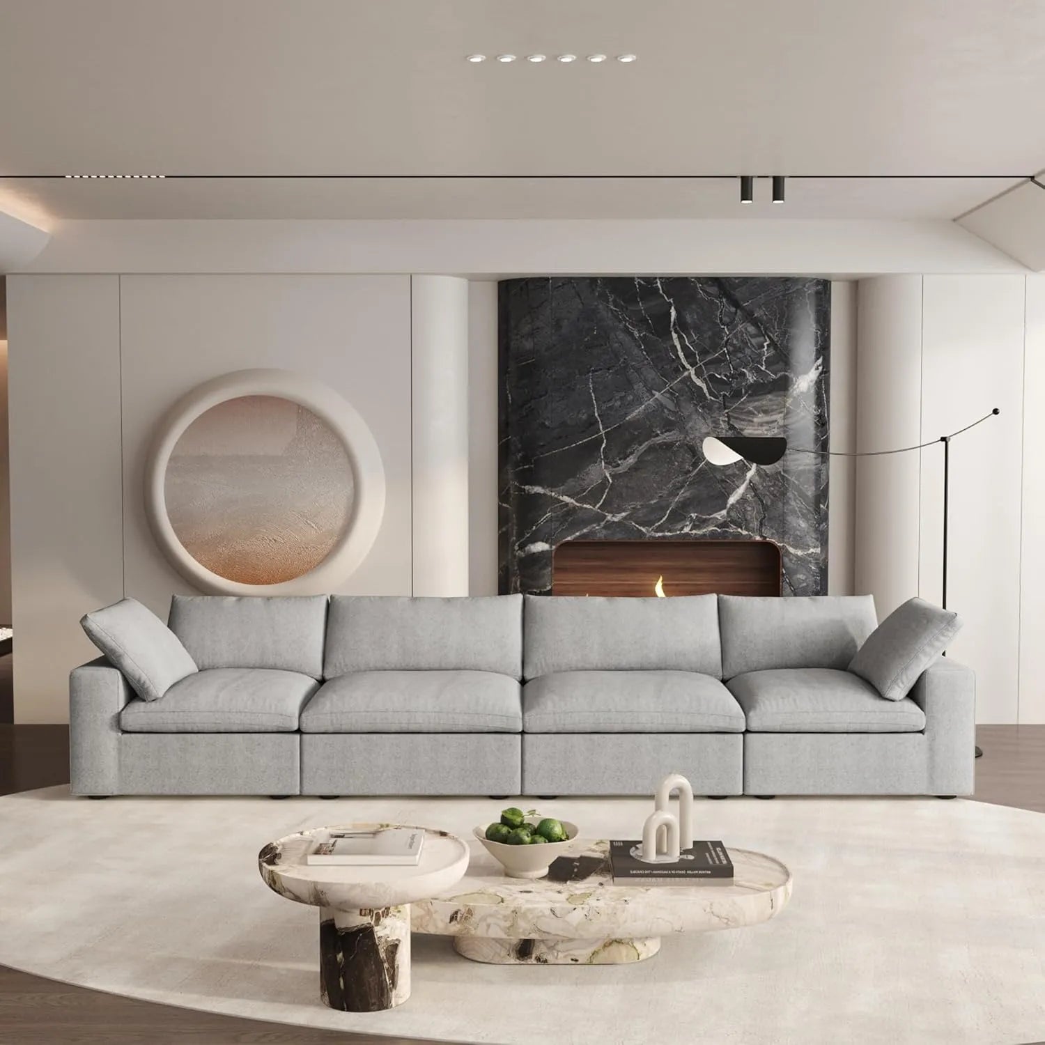 Deluxe Cloud 4-Seater Light-Grey Washable Couch Sectional | 4-Piece, Cotton and Linen Fabric, Modular Design