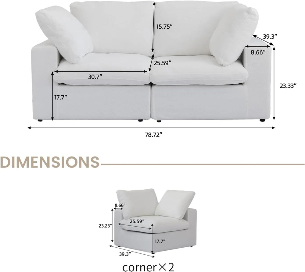 Deluxe Premium Cloud Sectional Sofas | Cotton and Linen White Loveseats 80" Storage Ottoman 2-seaters