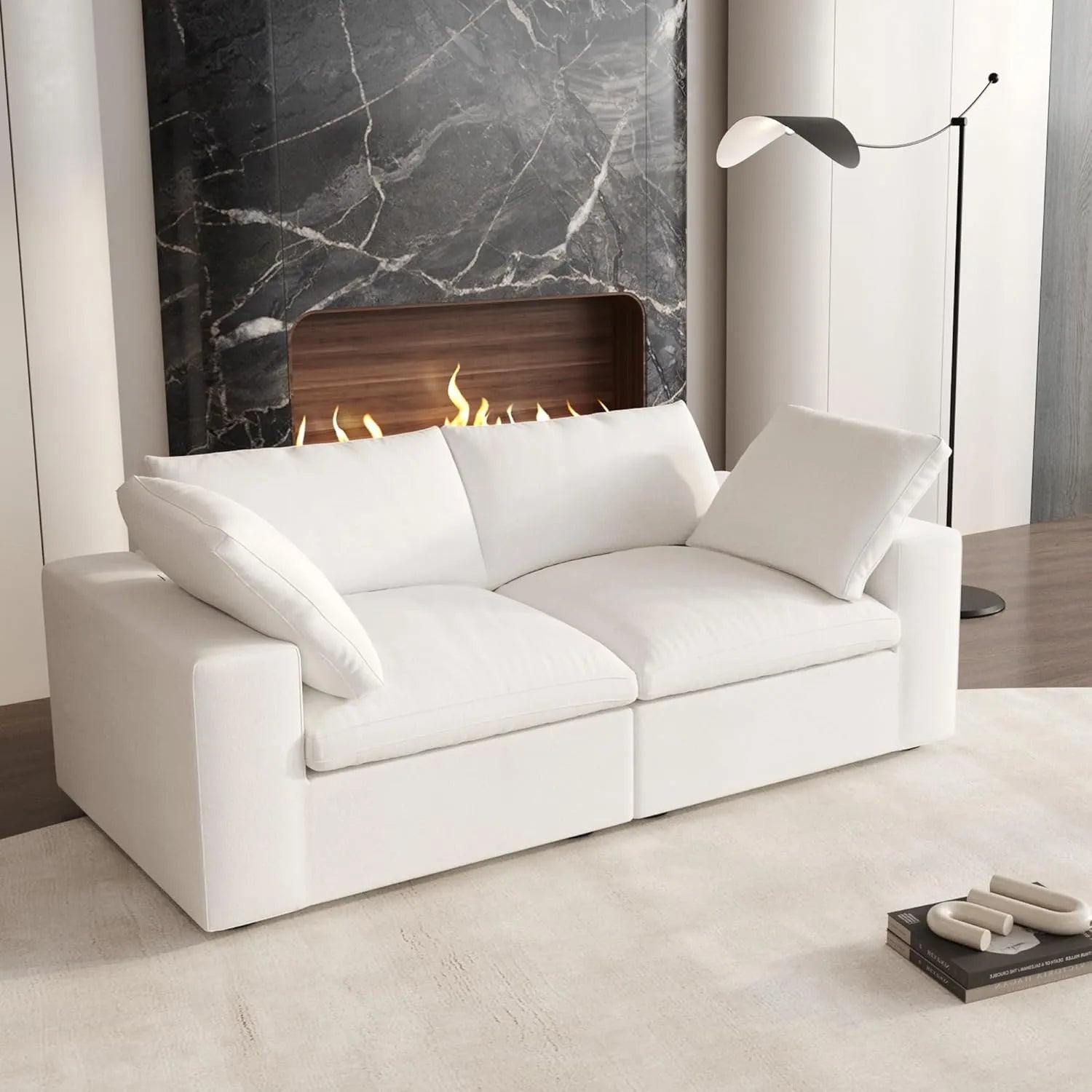 Deluxe Cloud 2-Seater White Washable Loveseat | 2-Piece, Cotton and Linen Fabric, Modular Design
