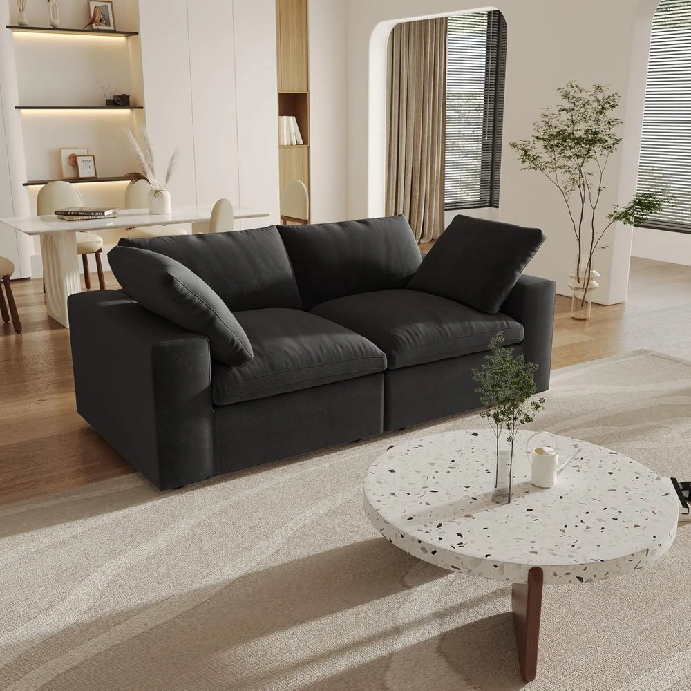 Deluxe Premium Cloud Sectional Sofas | Cotton and Linen Black Loveseats 80" Storage Ottoman 2-seaters