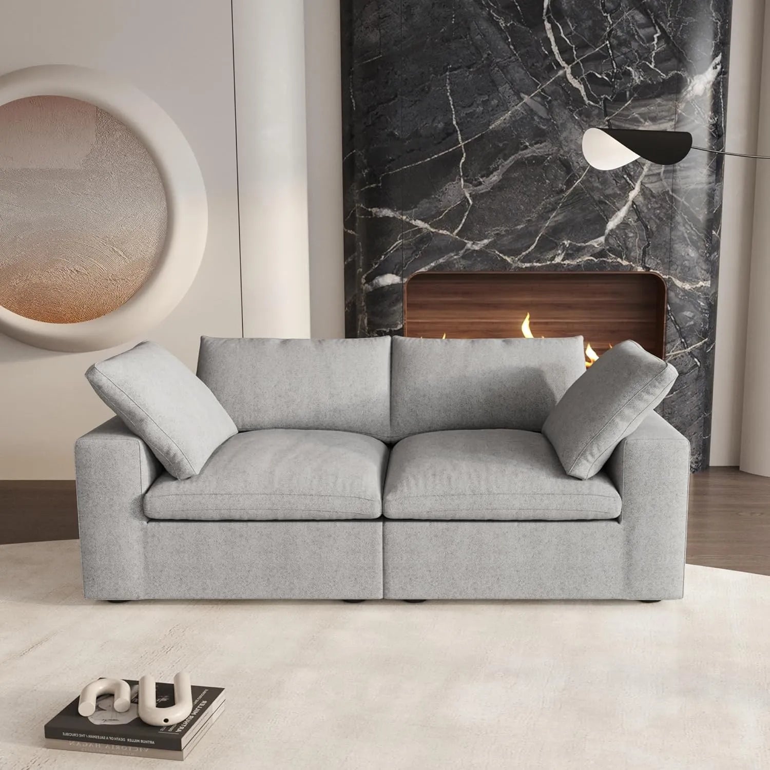Deluxe Cloud 2-Seater Light-Grey Washable Loveseat | 2-Piece, Cotton and Linen Fabric, Modular Design
