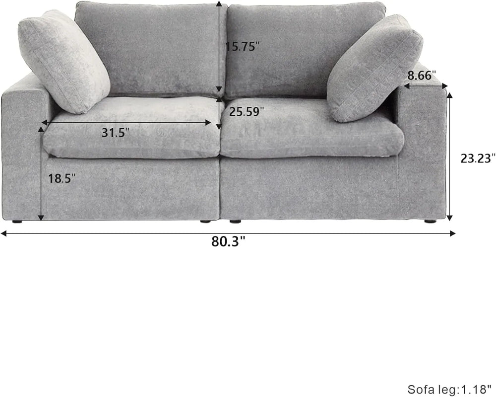 Deluxe Premium Cloud Sectional Sofas | 2-Piece Cotton and Linen Light Grey Loveseats 80" Removable & Washable Covers 2-seaters