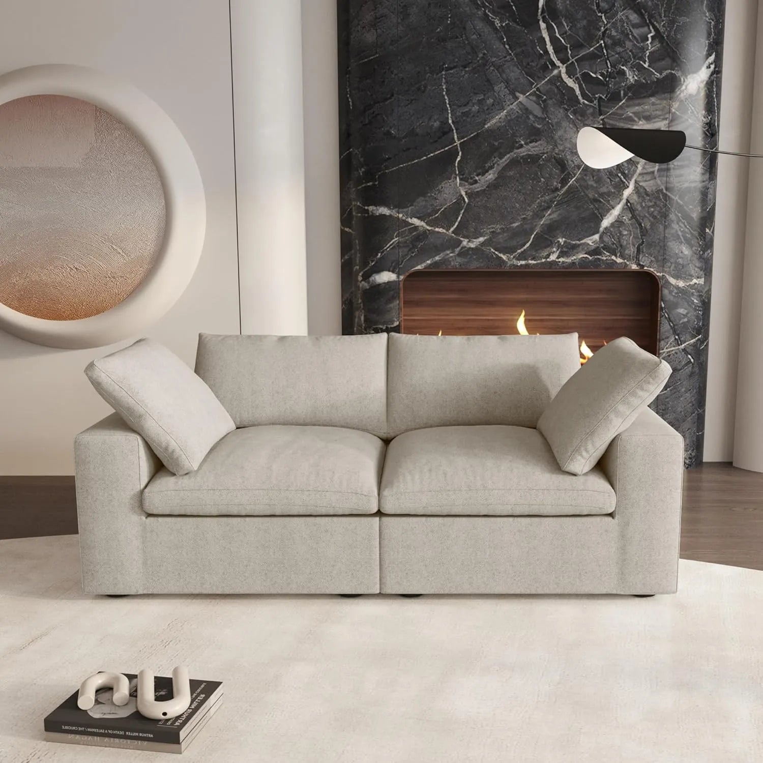 Deluxe Cloud 2-Seater Khaki Washable Loveseat | 2-Piece, Cotton and Linen Fabric, Modular Design