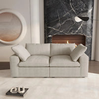 Deluxe Premium Cloud Sectional Sofas | 2-Piece Cotton and Linen Khaki Loveseats 80" Removable & Washable Covers 2-seaters