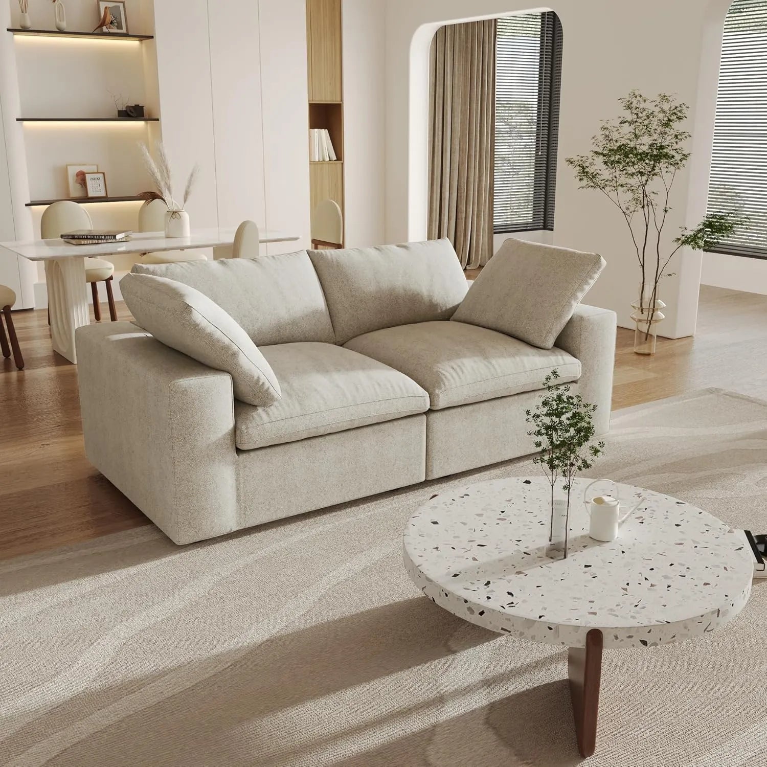 Deluxe Cloud 2-Seater Khaki Washable Loveseat | 2-Piece, Cotton and Linen Fabric, Modular Design