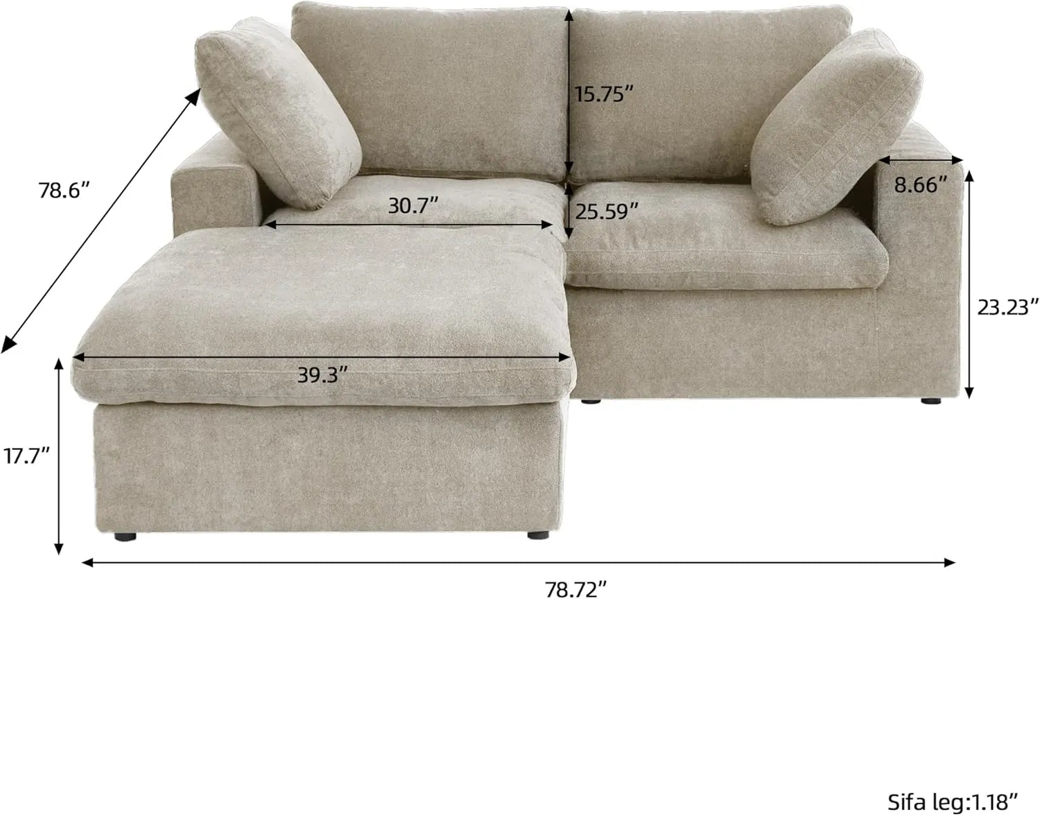 Deluxe Premium Cloud Sectional Sofas | Cotton and Linen Khaki Chaise Sectionals 80" Cloud-Like Comfort 2-seaters