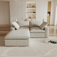 Deluxe Premium Cloud Sectional Sofas | Cotton and Linen Khaki Chaise Sectionals 80" Cloud-Like Comfort 2-seaters