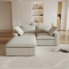 Deluxe Premium Cloud Sectional Sofas | Cotton and Linen Khaki Chaise Sectionals 80" Cloud-Like Comfort 2-seaters