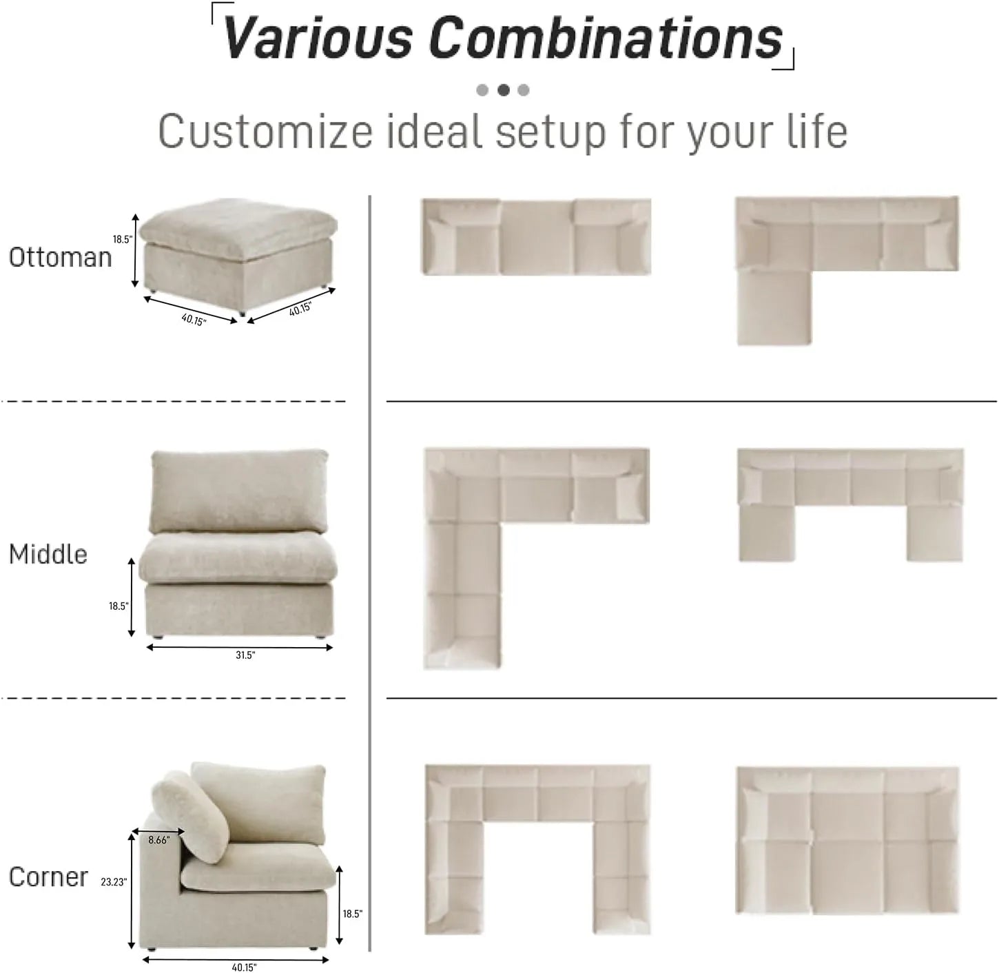 Deluxe Premium Cloud Sectional Sofas | Cotton and Linen Khaki Chaise Sectionals 80" Cloud-Like Comfort 2-seaters