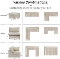 Deluxe Premium Cloud Sectional Sofas | Cotton and Linen Khaki Chaise Sectionals 80" Cloud-Like Comfort 2-seaters