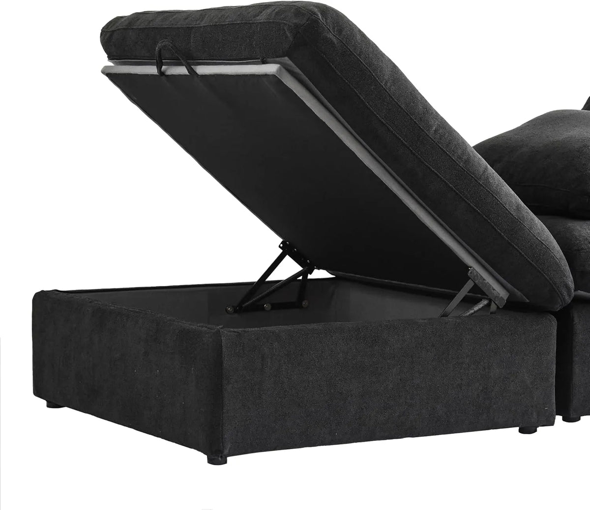 Deluxe Cloud 2-Seater Black Storage Chaise Sectional | 3-Piece (includes 1 Ottoman), Cotton and Linen Fabric, Washable Covers