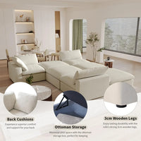 Deluxe Premium Cloud Sectional Sofas | Cotton and Linen Khaki Sofa Sets 160" Removable & Washable Covers 6-seaters