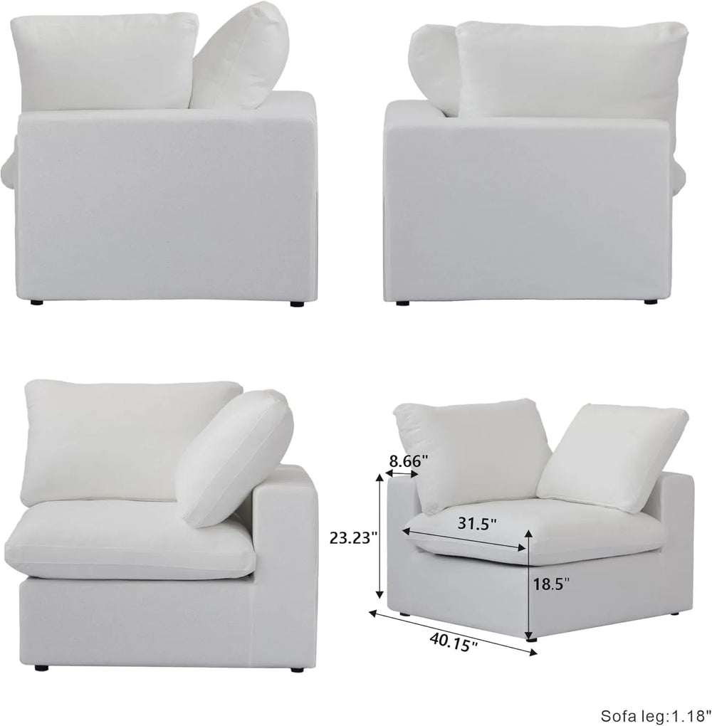 Deluxe Premium Cloud Sectional Sofas | White Cotton and Linen Armless Single Sofa 1-seater