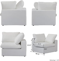 Deluxe Premium Cloud Sectional Sofas | White Cotton and Linen Armless Single Sofa 1-seater