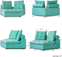 Deluxe Adjustable Cloud Sectional Sofas | Tiffany Blue Frosted Velvet Loveseats 2-seaters