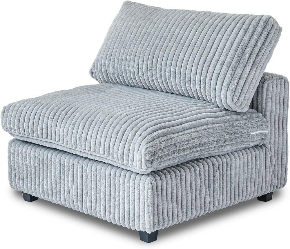 Deluxe Classic Cloud Sectional Sofas | Light GreyPlush Fabric Armless Single Sofa 1-seater