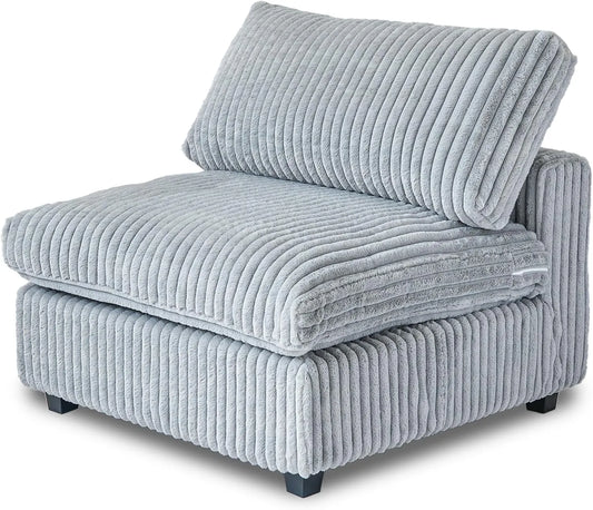 Deluxe Classic Cloud Sectional Sofas | Light GreyPlush Fabric Armless Single Sofa 1-seater