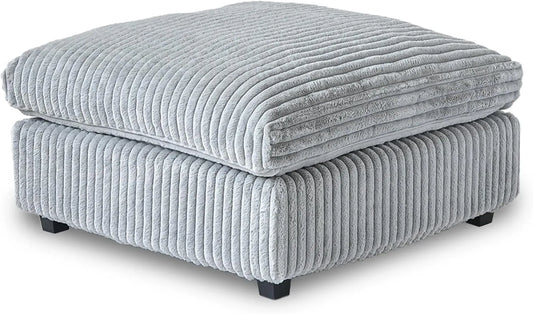 Deluxe Classic Cloud Sectional Sofas | Light Grey Plush Fabric Ottomans