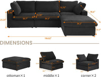 Deluxe Premium Cloud Sectional Sofas | Cotton and Linen Black L-Shaped Sectionals 120" Storage Ottoman 3-seaters