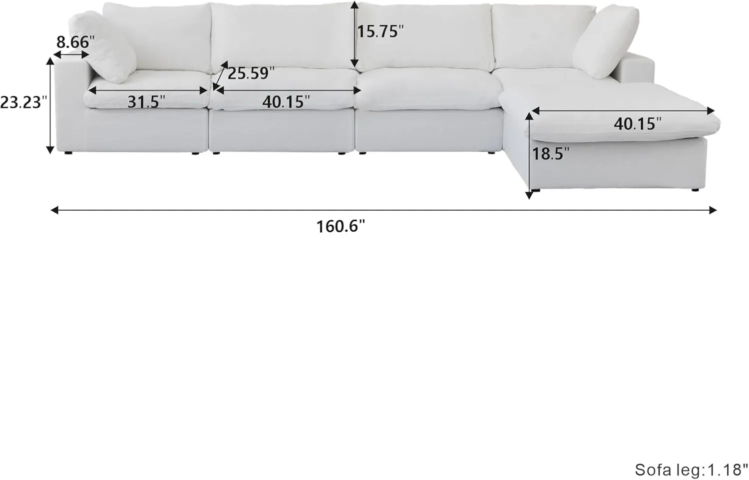 Deluxe Premium Cloud Sectional Sofas | Cotton and Linen White L-Shaped Sectionals 160" Removable & Washable Covers 4-seaters