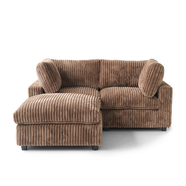 Fundas para sofás seccionales Cloud Classic Deluxe | Sofá Cloud de 2 plazas con otomana en tela afelpada, color marrón