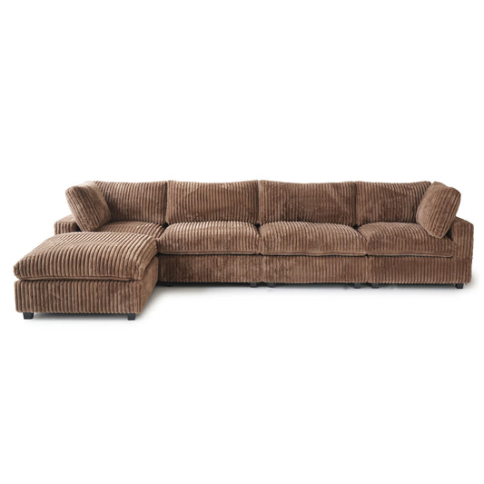 Deluxe Classic Cloud Sectional Sofas Covers | Cloud Plush Fabric 4-Seater With Ottoman Brown Covers