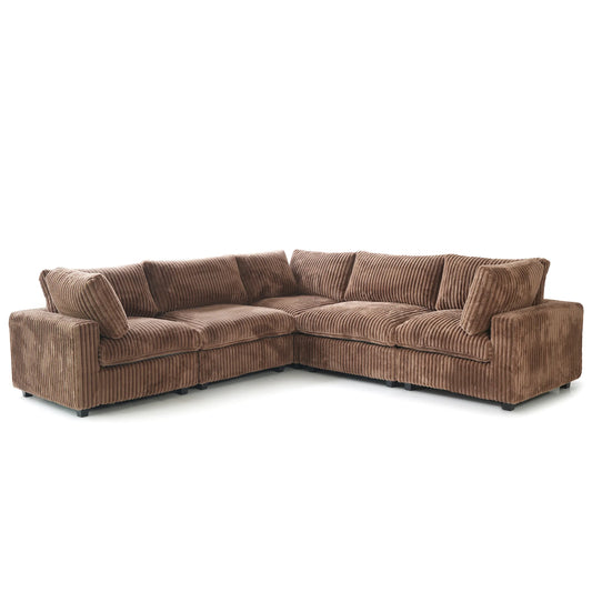 Deluxe Classic Cloud Sectional Sofas Covers | Cloud Plush Fabric 5-Seater Brown Covers