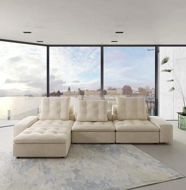 Corner Cloud Modular Sectional Sofa, Luxury Velvet Couch for Living Room with Removable Seat and Back Covers