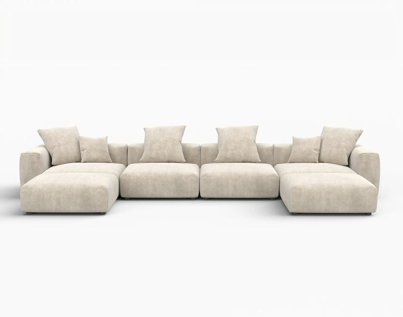 Matrix Modern Modular Sofas | 6-Piece Beige Corduroy U-Shaped Sectionals 4-seater