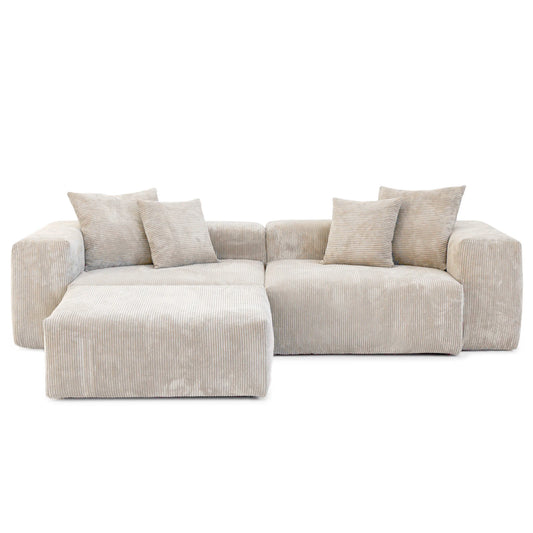 Matrix Modern Modular Sofas Covers | Corduroy Beige Sofa Cover for 2-Seater With Ottoman