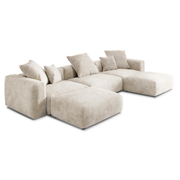 Fundas para sofás modulares modernos Matrix | Funda de pana beige para sofá de 3 plazas con 2 otomanas