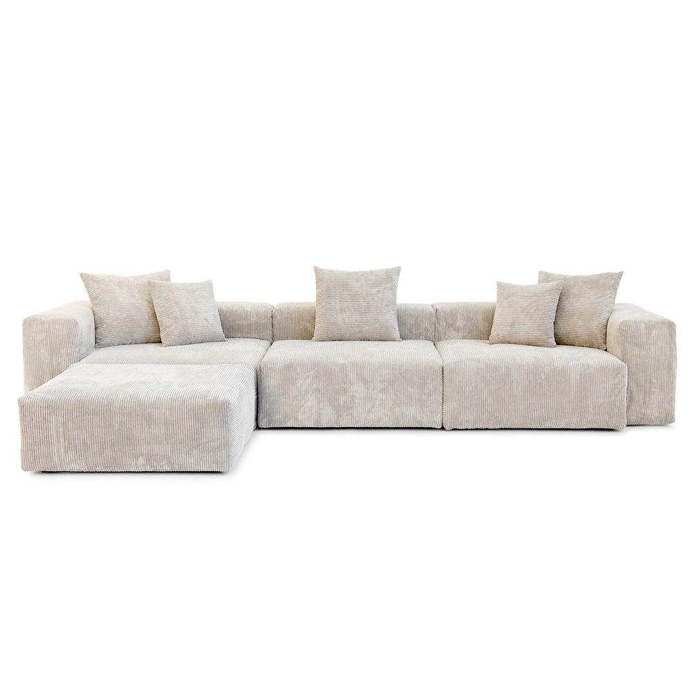 Matrix Modern Modular Sofas Covers | Corduroy Beige Sofa Cover for 3-Seater With Ottoman