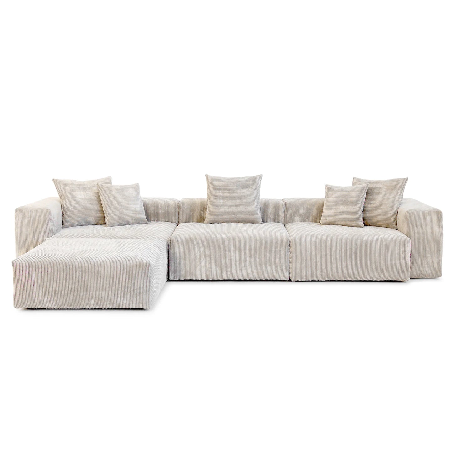 Matrix Modern Modular Sofas Covers | Corduroy Beige Sofa Cover for 3-Seater With Ottoman