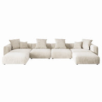 Matrix Modern Modular Sofas Covers | Corduroy Beige Sofa Cover for 4-Seater With 2 Ottomans