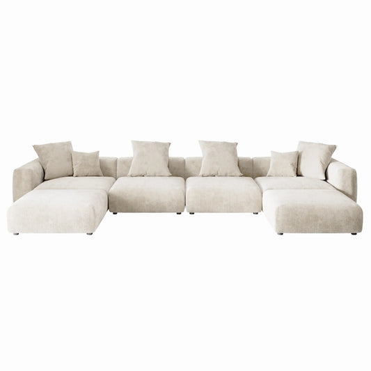 Matrix Modern Modular Sofas Covers | Corduroy Beige Sofa Cover for 4-Seater With 2 Ottomans