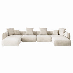Matrix Modern Modular Sofas Covers | Corduroy Beige Sofa Cover for 4-Seater With 2 Ottomans