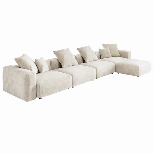 Matrix Modern Modular Sofas Covers | Corduroy Beige Sofa Cover for 4-Seater With Ottoman